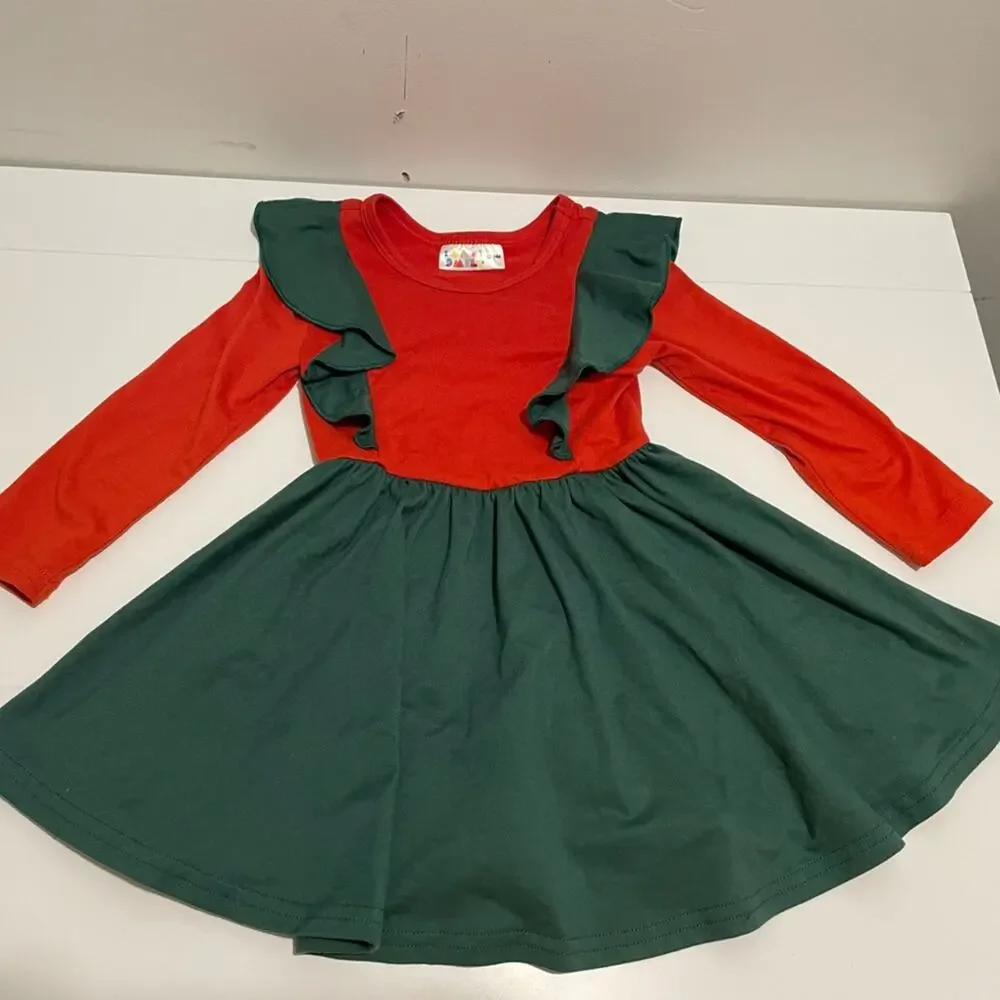 Dot Dot Smile Infant size 12-24 Months Red & Green Ruffle Dress Twirly Skirt